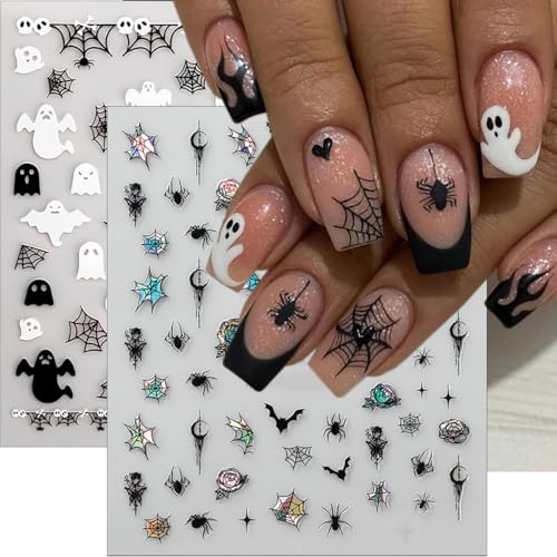 Halloween Nail Stickers Set 3D Spider Web Skull Ghost Skeleton Bat Spiders - Style 1