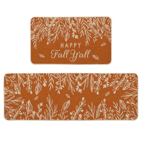 Pumpkin Fall Kitchen Mats Set of 2 - Non-Slip Decorative Floor Mats for Kitchen, Entryway
