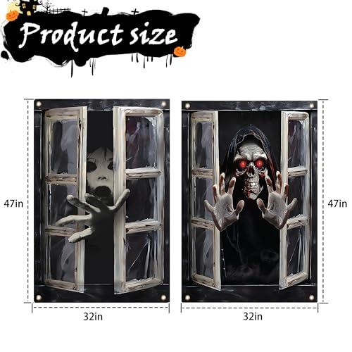 Halloween Window Cover Poster Ghost & Skull - Spooky Ghost Curtain Decoration - 2 Pack