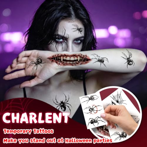Halloween Face Tattoo Set with Spider & Monster Designs - 25 Sheets