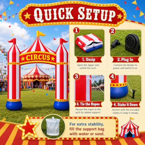 Inflatable Circus Arch Entrance - 11FT Red & White Carnival Party Decor