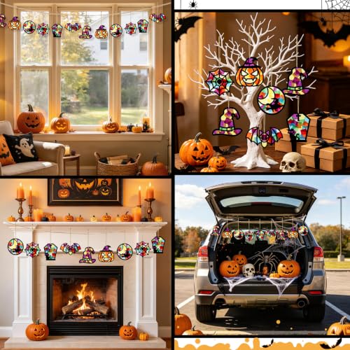 Black Halloween Suncatcher Craft Kit - 24 Wooden Ornaments & Supplies