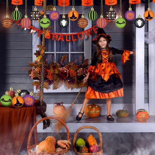 Halloween Ghost Ball Ornaments - 24 Pack, 1.57 Inch Plastic Tree Decorations