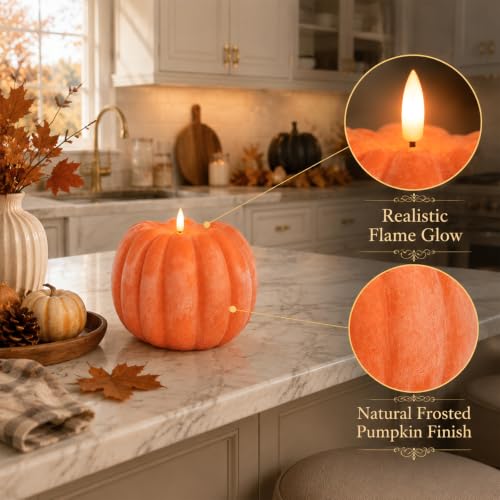 Lezonic Orange Flameless Pumpkin Candle for Fall Decorations, Thanksgiving Decor
