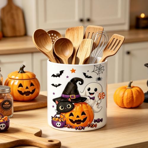 Halloween Ceramic Utensil Holder Extra Large Countertop Organizer - Colorful
