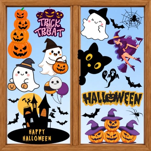 Halloween Window Stickers - 10 Sheets Ghost Pumpkin Haunted House Decorations