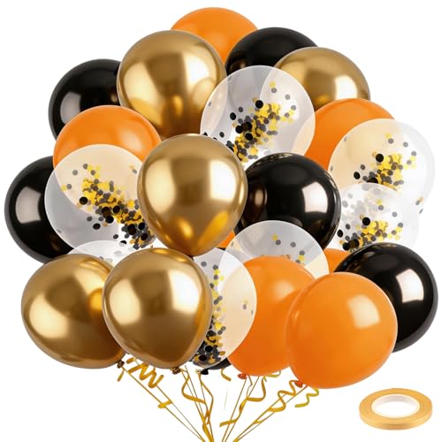 Black-Gold Balloon Set - 60 Latex Balloons with Confetti & Ribbons for Party Decorations