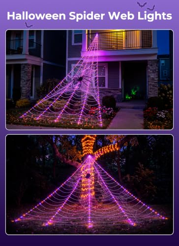 Halloween Outdoor Decorations Giant Spider Web Lights - Orange & Purple, 255 LEDs, 8 Modes