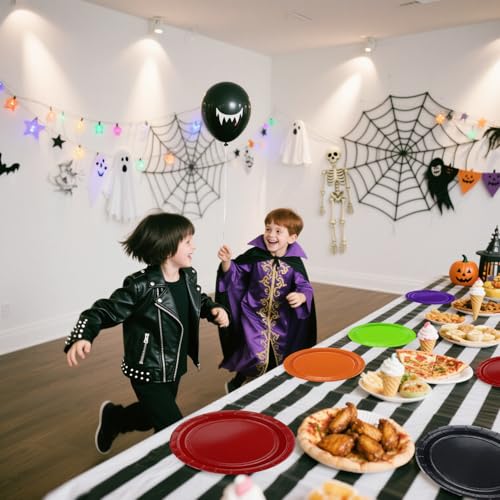 Halloween Paper Dinner Plates 9 Inch Bulk Pack - Black, Orange, Purple, Green, Red - Party Supplies