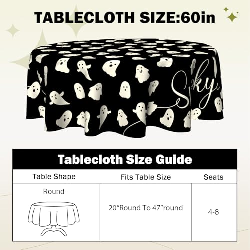 VentuCoven Halloween Spooky Round Tablecloth 60 Inch Black Ghost Decorations