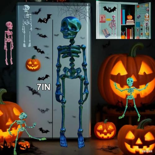 Poseable Skeleton Fridge Magnet - 3D Printed Silky Pink 7in - Halloween Decor
