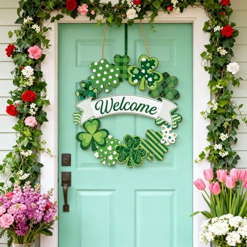 Halloween Wooden Ghost Wreath Door Sign - St Patricks Day Variation 11.9"