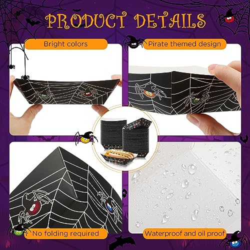 Halloween Paper Food Trays with Spider Design, 100 Pack, Disposable Serving Plates