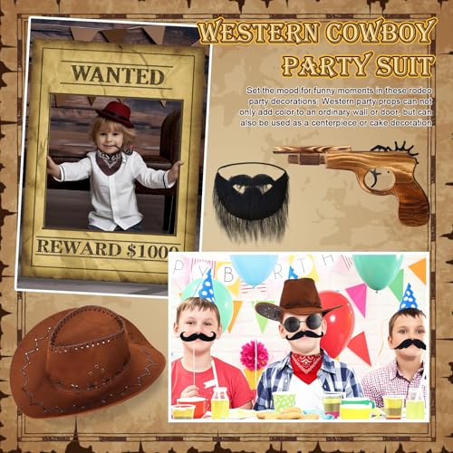 Halloween Western Photo Booth Props Kit - Cowboy Wanted Poster & Accessories
