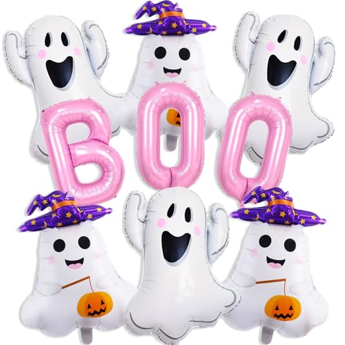 Halloween Pink Foil Balloons Set - Boo Ghost Pumpkin Party Decorations