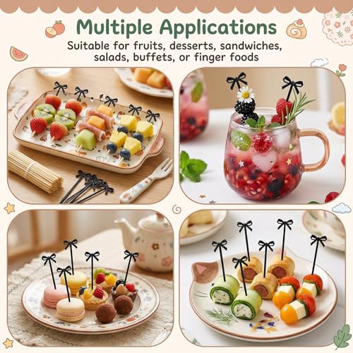 Black Bowknot Toothpicks for Appetizers and Drinks - 30 Pack