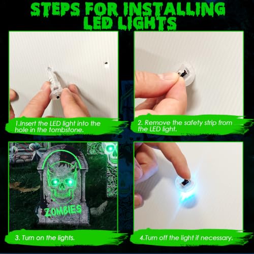 Halloween Tombstone Decorations - Glow in the Dark Outdoor Cemetery Set - 6 Pack with LED Lights - Spooky Yard Decor