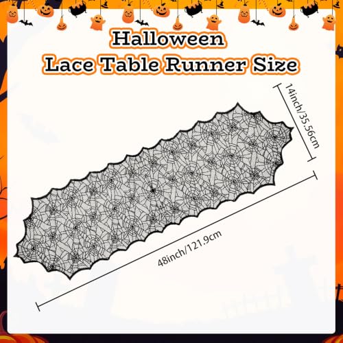 Halloween Lace Table Runner 14x48 Inch Spider Web Decor for Party & Home - Black