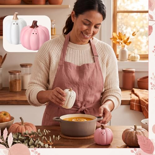 Pink White Pumpkin Salt and Pepper Shaker Set - Fall Halloween Kitchen Decor - Variation of Pink & White
