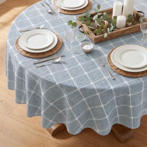 Horaldaily Rustic Plaid Round Table Cloth 70x70 Inch Blue