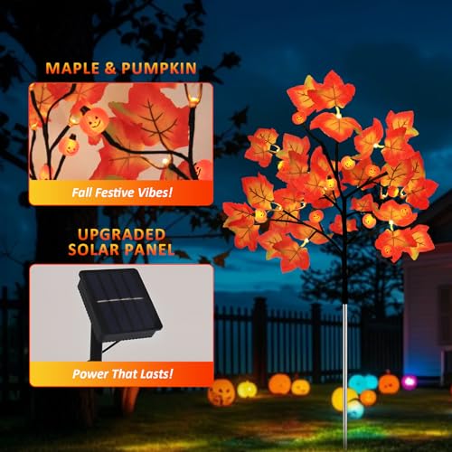 4 Pack Solar Fall Thanksgiving Outdoor Lights - Maple Leaf & Pumpkin Decor