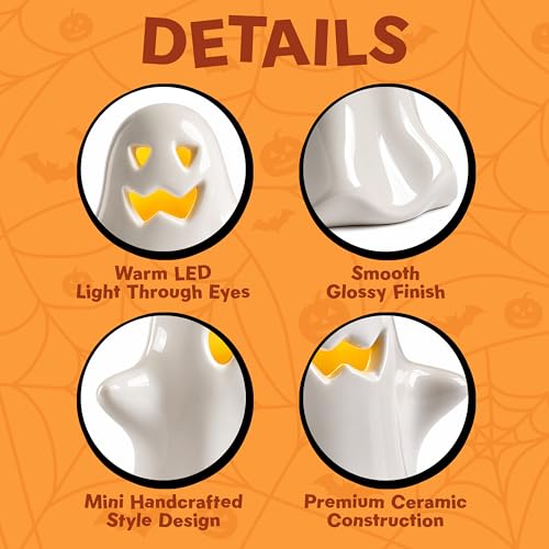 Halloween Ghost Decor Set Light Up LED Ceramic Ghosts 4 Pack - 3 Inch