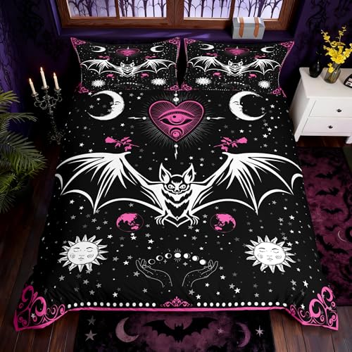 Gothic Bat Twin Duvet Cover Set No Comforter Kids Bedroom Decor Pink Floral