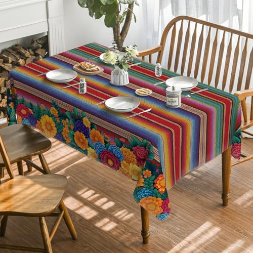 Mexico Fiesta Rectangular Tablecloth 60x140 Inch Red - Durable Polyester