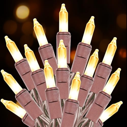 Warm White Christmas Lights with Brown Wire - 100 Count, 21ft, Connectable