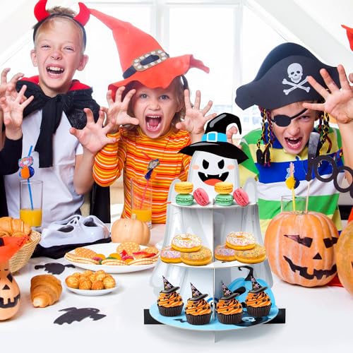 Blue Little Boo Halloween 3-Tier Cupcake Stand Dessert Holder Pastry Platter