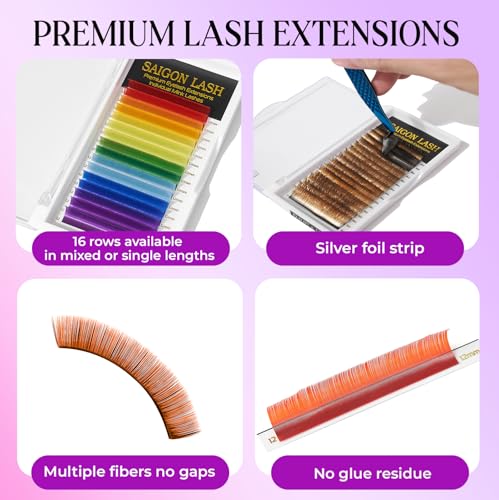 Rainbow C Curl Lash Extensions - 0.07mm Thickness, 8mm Length, Classic Volume