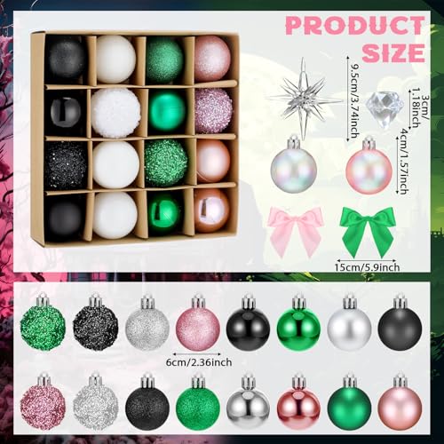 108 Pcs Christmas Ornaments Set - Pink Green Bows Stars Balls & Crystals