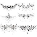 Large Waterproof Floral Moon Rose Temporary Tattoos for Women - 6 Pack