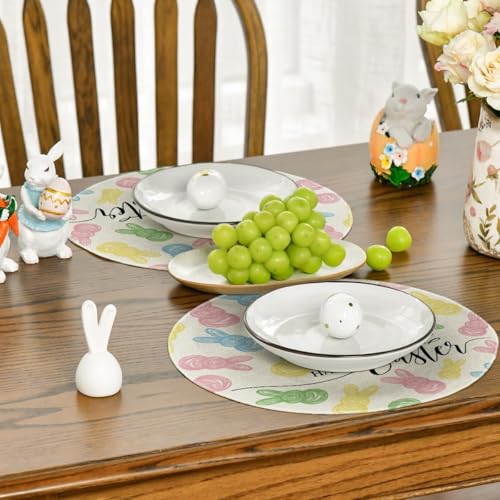 14-Inch Round Bunny Easter Placemats Set of 4 Beige Seasonal Table Decor