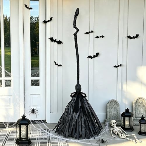 Halloween Animatronic Witch Broom Prop - Sound Activated, 36 Inch Decor