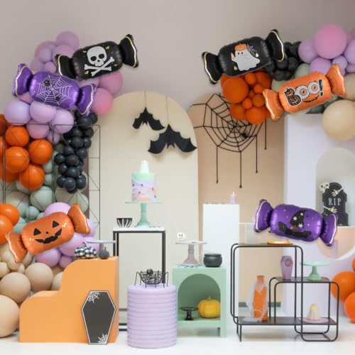 Halloween Candy Foil Balloons Set - 6 Large Ghost Pumpkin Spooky Decorations