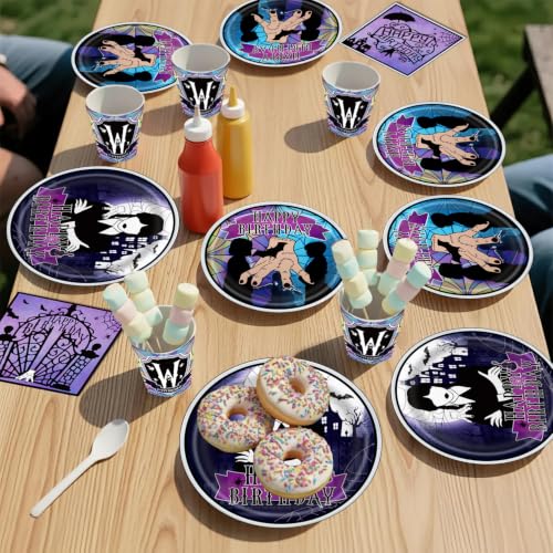 Halloween Birthday Party Supplies Set - Spooky Purple Tableware & Decorations
