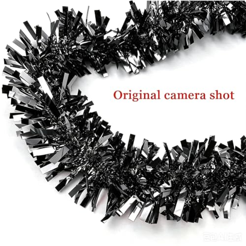 Black 33Ft Christmas Tinsel Garland Foil Sparkling Holiday Decor - RUPOFUZA