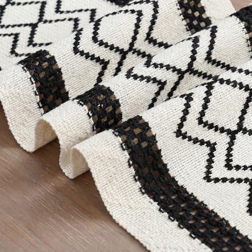 Artoid Mode Black Stripe Diamond Woven Table Runner 12x72 Inch - Black Variation