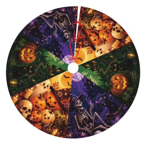 Halloween Skull Cat Christmas Tree Skirt 48 Inch Fall & Winter Holiday Decor - Variation of THIS Listing