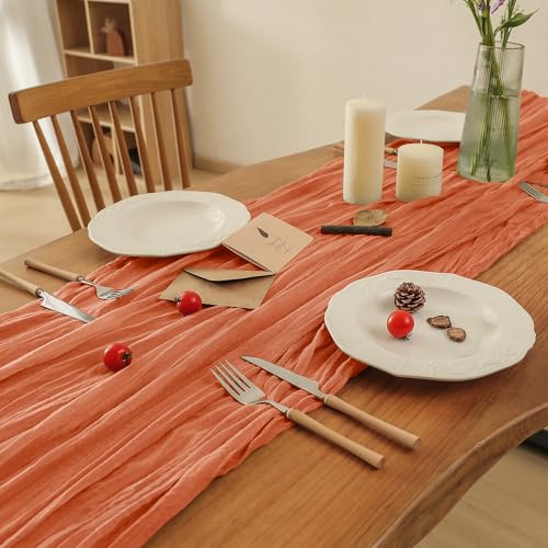 Orange Boho Rustic Cheesecloth Table Runner 2-Pack - 35x120 Inch for Weddings & Events - Variation: Orange / 2PC