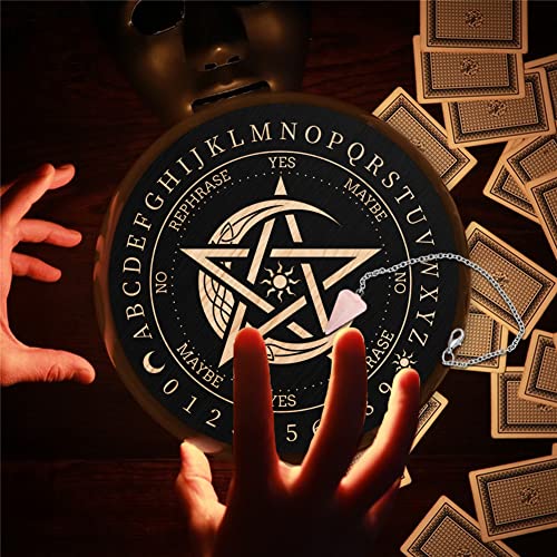 Pendulum Divination Board with Rose Quartz Crystal - Wiccan Witchcraft Altar Supplies