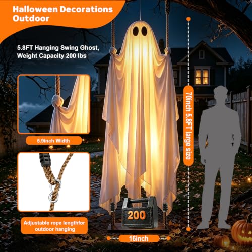 Halloween Hanging Ghost Decorations with Lights, 5.8ft, 200lb Capacity