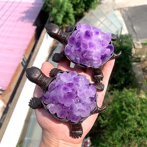 Natural Purple Amethyst Turtle Sculpture - 4.52 Inch Healing Crystal Decor with Variation of Amethyst Bud Turtle - Handmade Gift