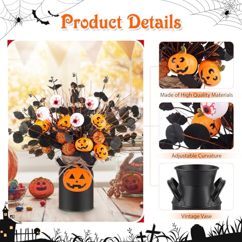 Halloween Decor Set with Artificial Pumpkins, Eyeballs, Eucalyptus Stems & String Lights - Halloween Centerpieces for Indoor Home Party - Variation of Halloween Decor