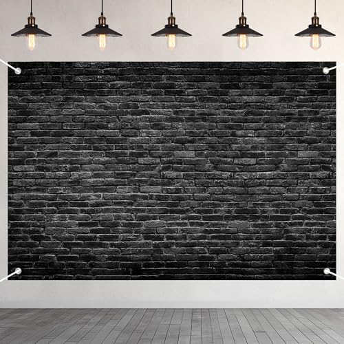 Black Brick Wall Backdrop Banner - Gothic Vintage Photo Studio Background 98x65 Inch