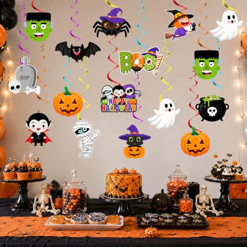 Halloween Hanging Decorations 26 Pack - Ghost, Pumpkin, Bat, Wreath & Spooky Swirls