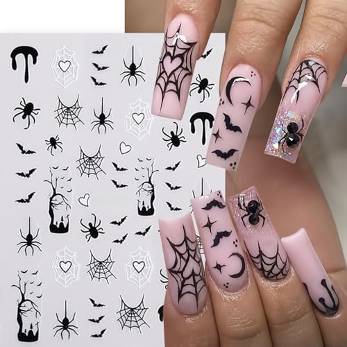 Halloween Nail Stickers Set - Black White Spider Web Blood Heart Ghost Punk Retro