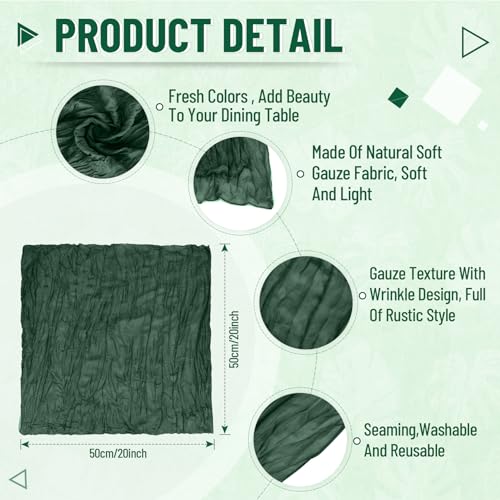 20x20 Inch Emerald Green Cheesecloth Napkins Set of 100 - Rustic Boho Table Linens