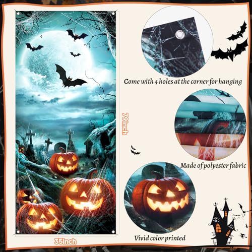 Halloween Door Cover 79x35 Inch Pumpkin Haunted House Decor Reusable Fabric Banner